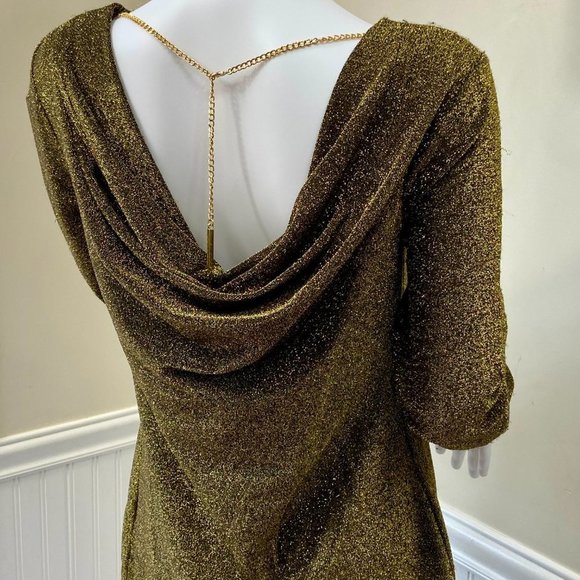 MICHAEL Michael Kors Metallic Cowl Back Gold Sheath Dress, M - Picture 3 of 16